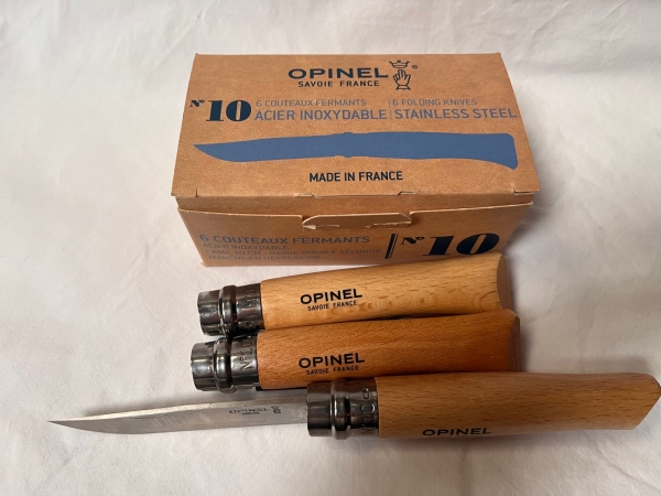 Opinel 10VRI Boxed Set of 6 Opinel Stainless Locking Knife with beech wood handle