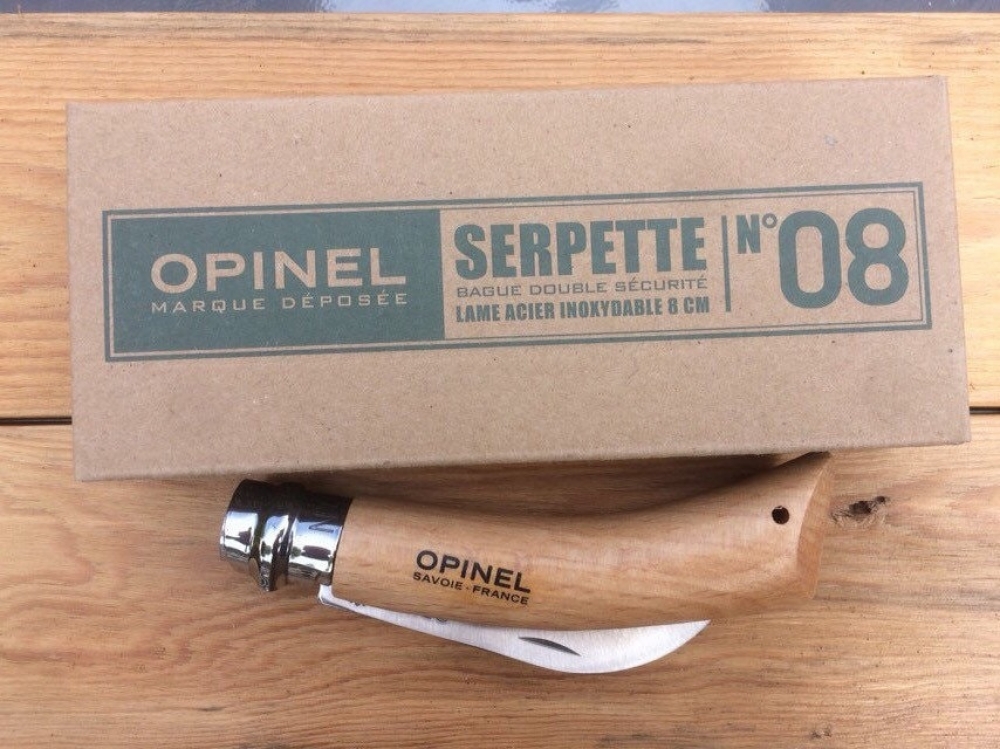 Opinel No.8 Pruning Knife. Savoie France. Ladies Hand size with beechwood Handle