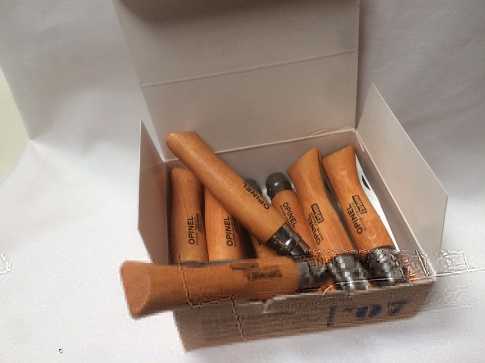 Opinel 7VRN Box of 12 Locking knife With a Carbon Steel Blade Beech Handle.