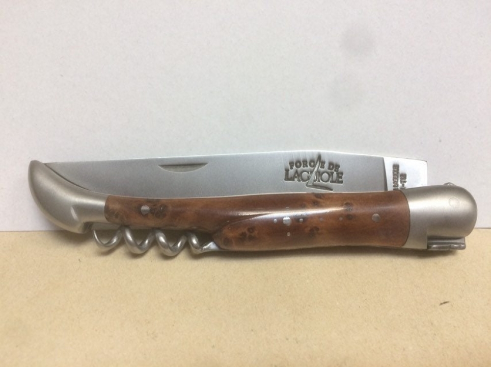 Laguiole corkscrew Bread Cheese & Wine knife with a 10 cm. blade, Thuya wood handle