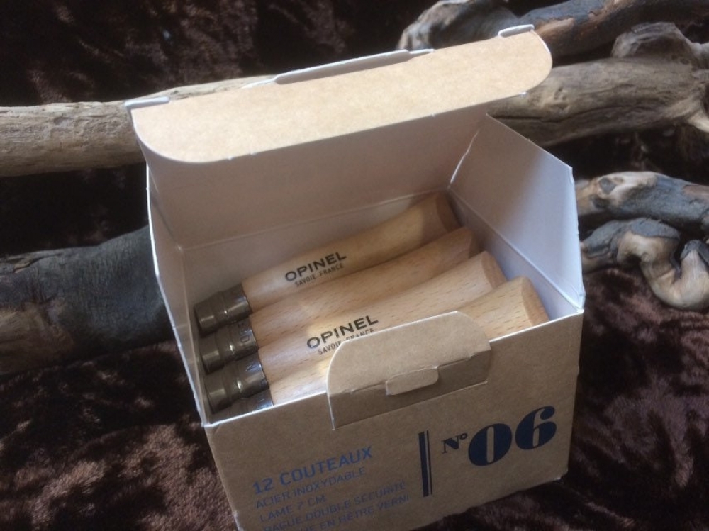 Opinel 6VRI Boxed Set of 12 Locking Knives with  beech wood handle Stainless Steel