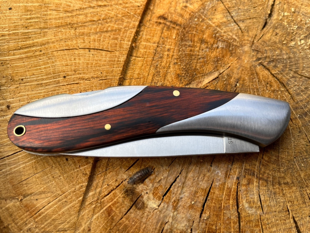 Elegant 3\" locking blade Whitby Knife. Hardwood with combined stainless handle.