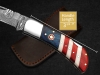 Custom Pocket Knife Handmade Damascus Folding Knives USA Texas Flag Handle with leather sheath,