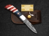 Custom Pocket Knife Handmade Damascus Folding Knives USA Texas Flag Handle with leather sheath,