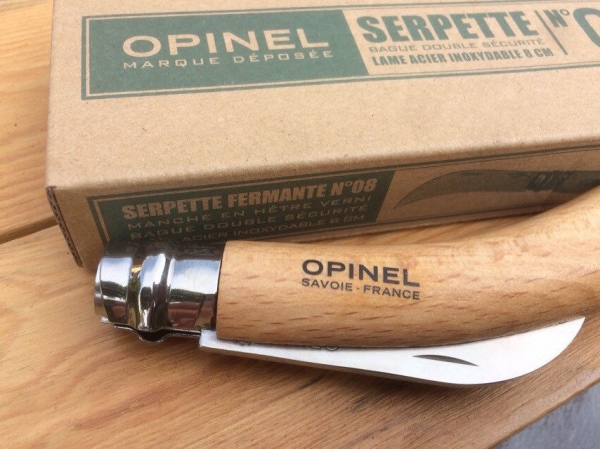 Opinel No.8 Pruning Knife. Savoie France. Ladies Hand size with beechwood Handle