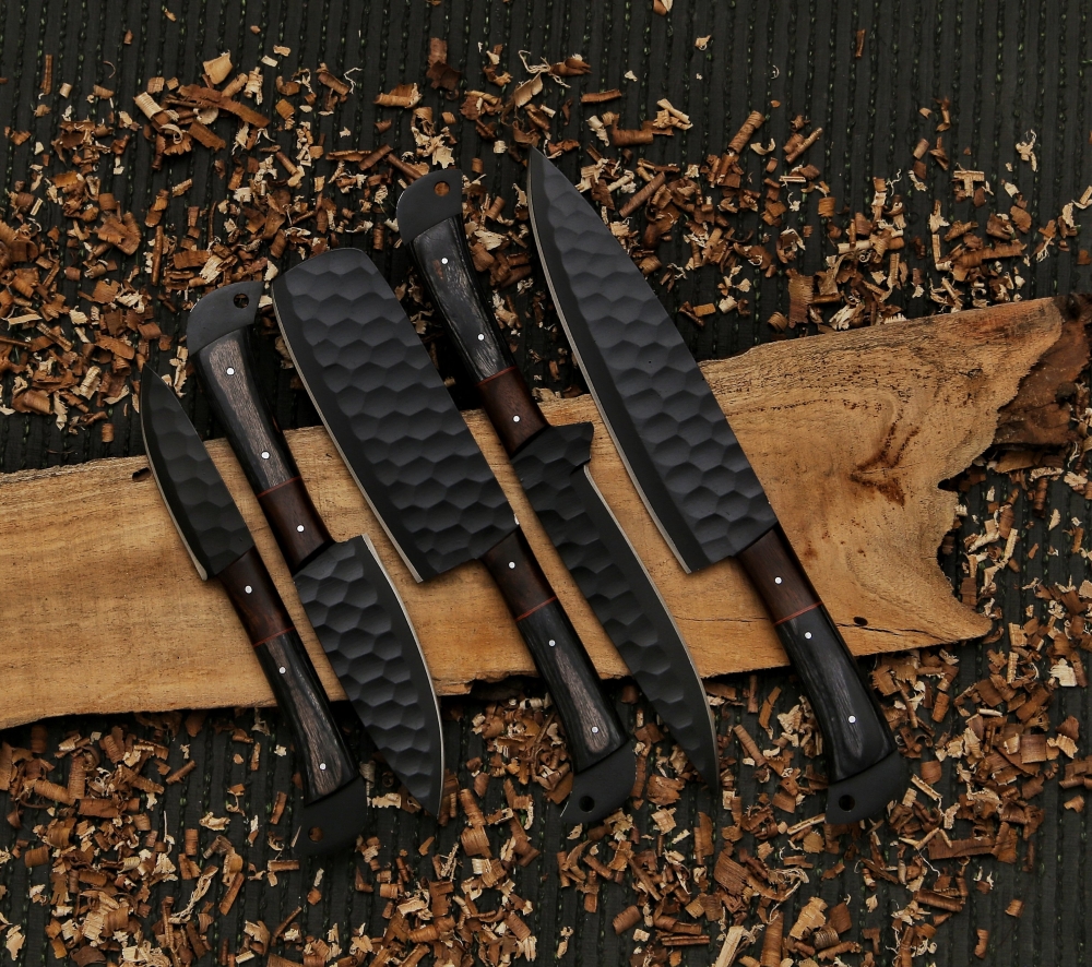 kitchen knife chef set carbon steel handmade knife with leather sheath