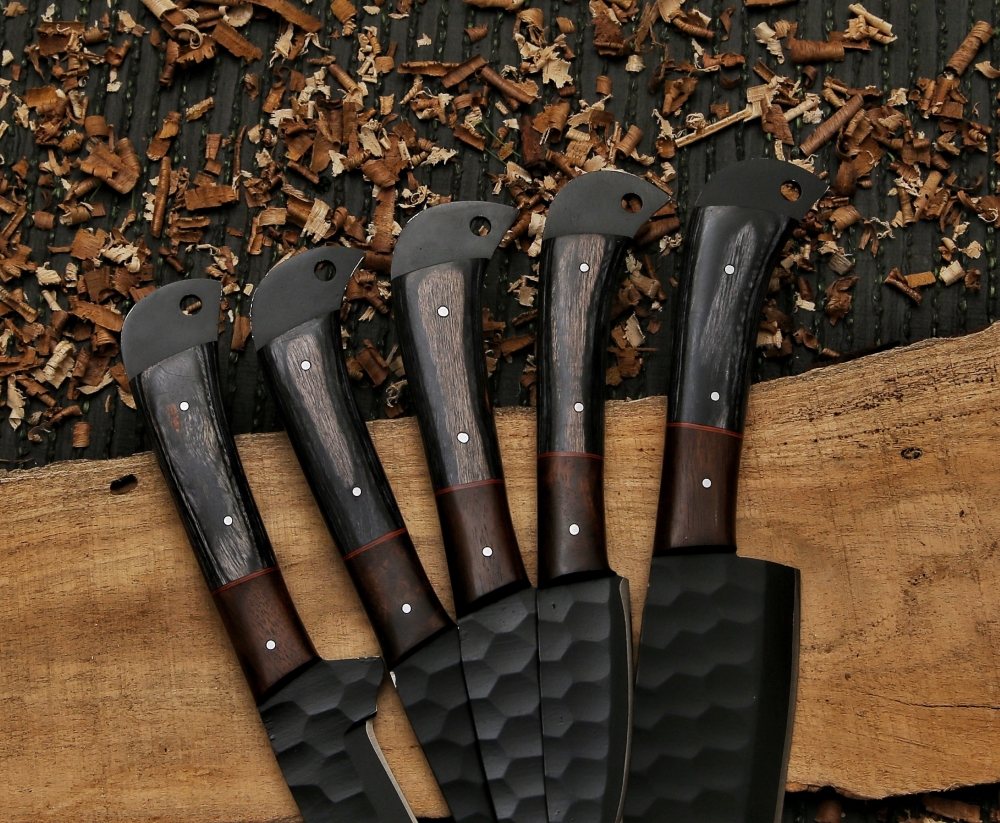 kitchen knife chef set carbon steel handmade knife with leather sheath