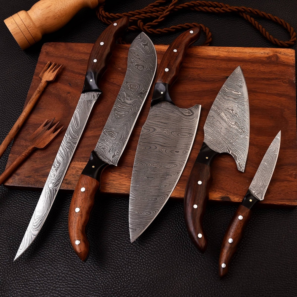 Chef Knives Rose Wood And Black G 10 (5pieces)