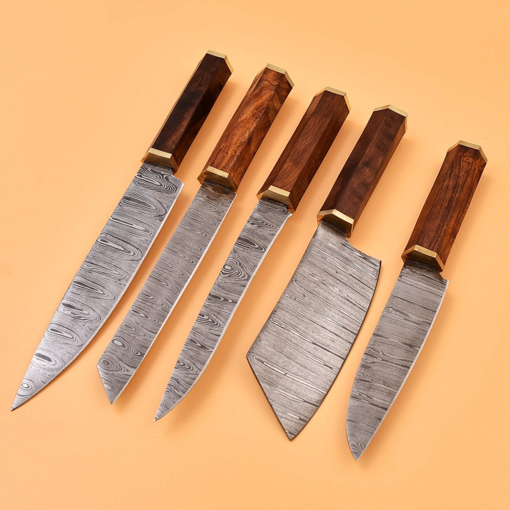 Chef Knives Rose Wood Round Handle (5pieces)