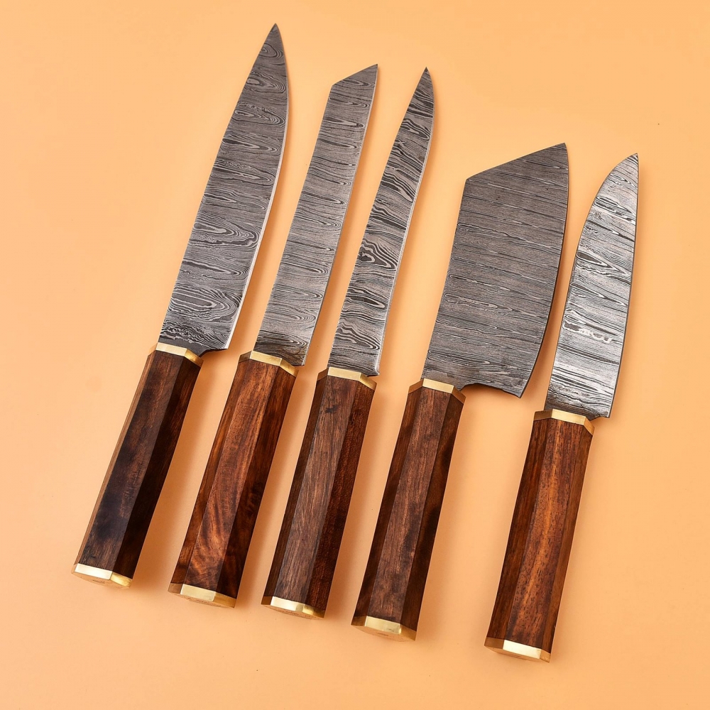 Chef Knives Rose Wood Round Handle (5pieces)