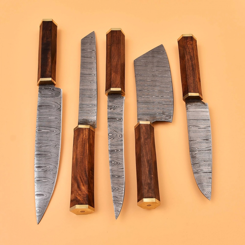 Chef Knives Rose Wood Round Handle (5pieces)