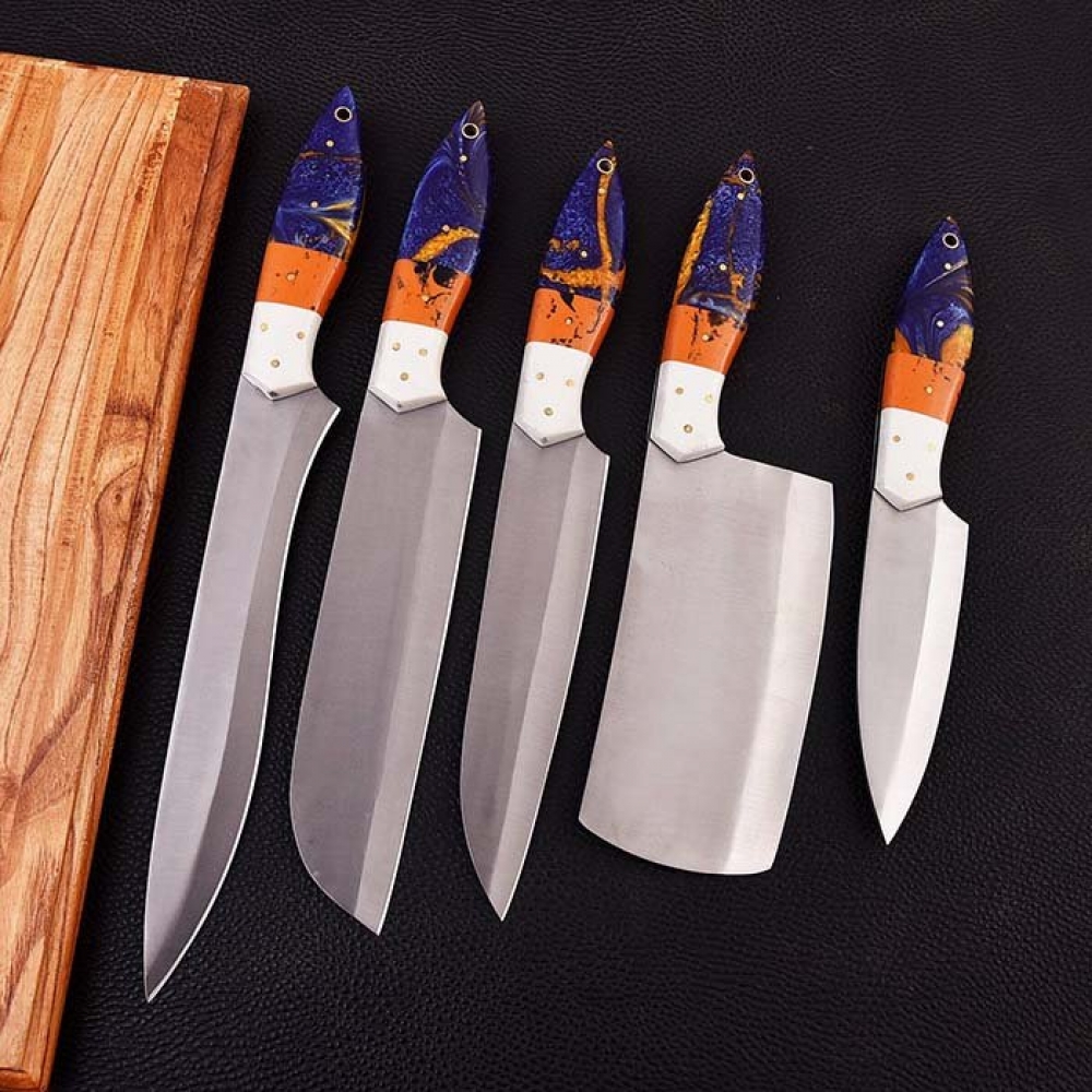 Handmade Steel Knives with Leather Cover (5pieces)