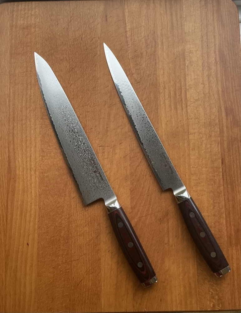 Yaxell Super Gou Damascus matching pair - 240mm Gyuto and 255mm Sujihiki