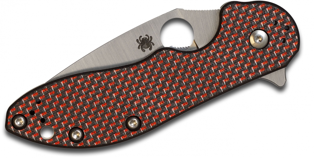 Spyderco Domino Flipper Knife 3.13\" CTS-XHP Blade, Red Weave Carbon Fiber and Titanium Handles, Frame Lock