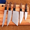 Handmade Steel Knives with Leather Cover (5pieces)