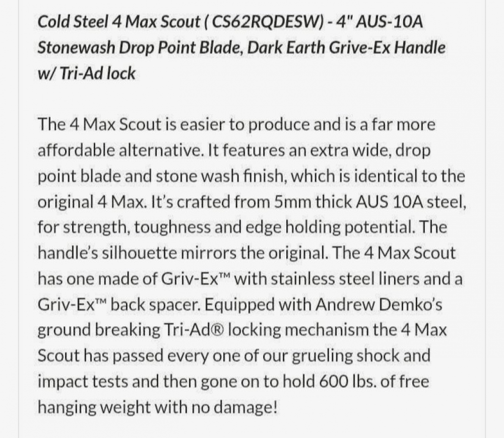 Cold Steel 4-Max Scout Dessert Tan 