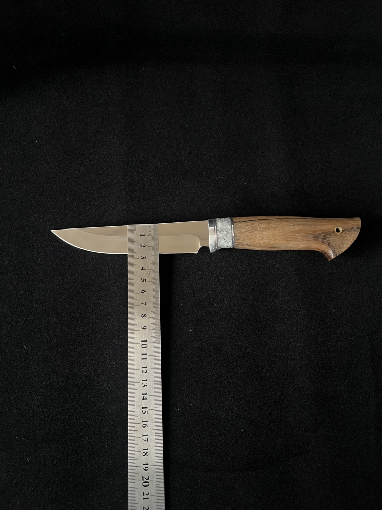 Handmade AUS-10 Fixed Blade Knife “Bear” – Amazakue Handle, Stone Spacer, Dural Bolster, Leather Sheath