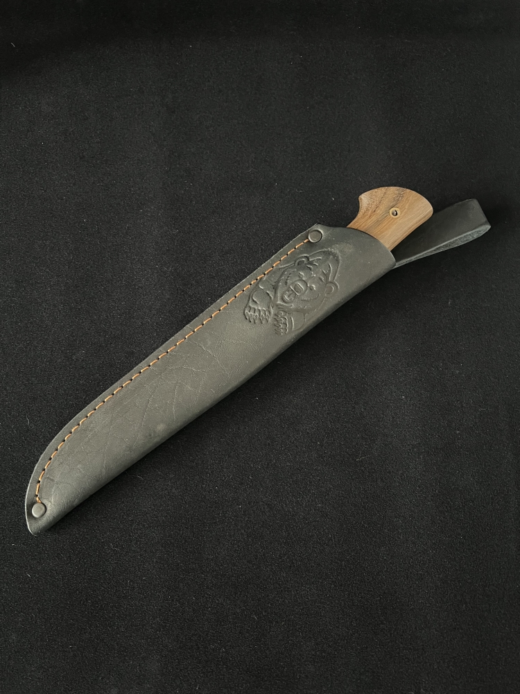 Handmade AUS-10 Fixed Blade Knife “Bear” – Amazakue Handle, Stone Spacer, Dural Bolster, Leather Sheath