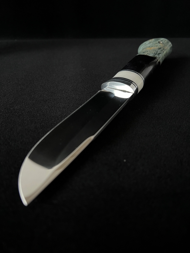 Handmade AUS-8 Fixed Blade Knife “Taiga” – Acrylic & Maple Burl Handle, Corian Inserts, Leather Sheath | Outdoor / Bushcraft / Collectible