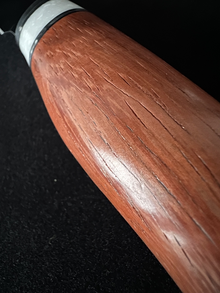 Handmade AUS-10 Fixed Blade Knife “Eagle” – Padauk Handle, White Corian Spacer, Dural Bolster, Leather Sheath