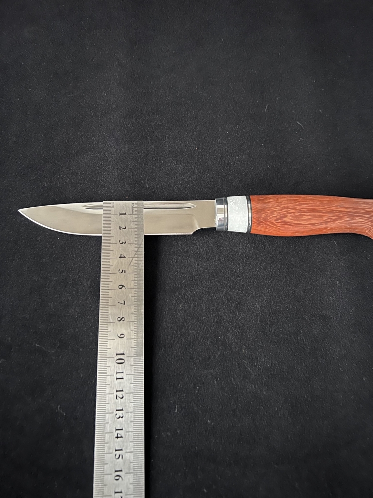 Handmade AUS-10 Fixed Blade Knife “Eagle” – Padauk Handle, White Corian Spacer, Dural Bolster, Leather Sheath