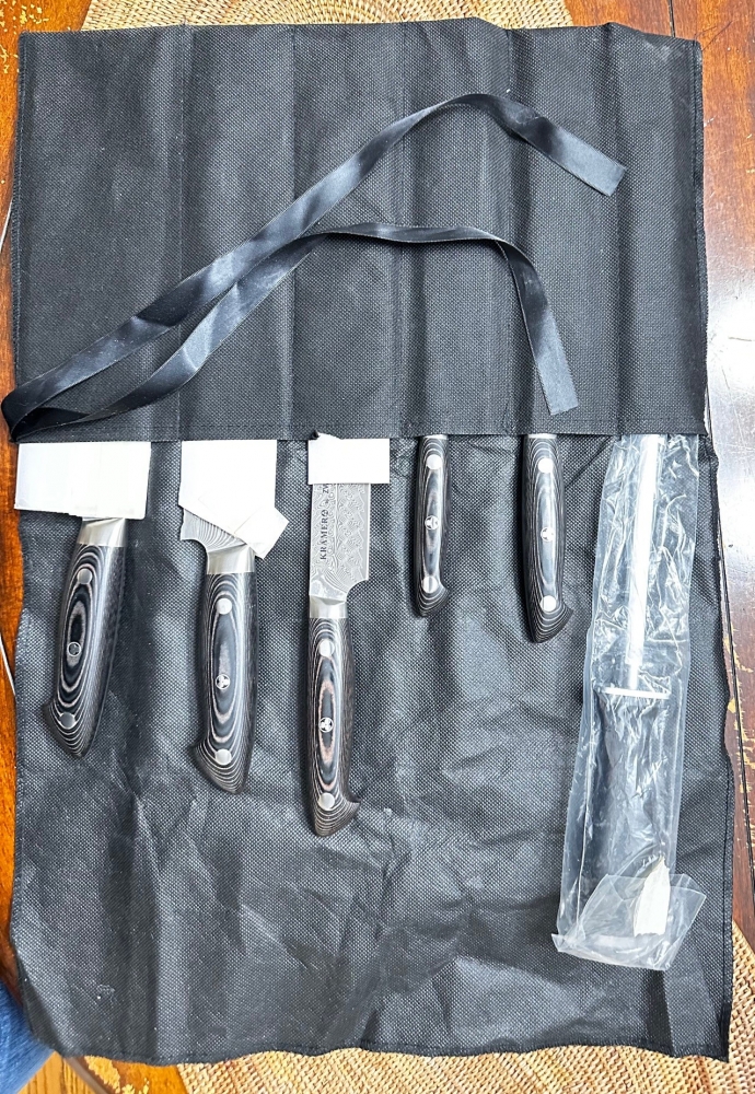 NEW In Package Kramer Stainless Damascus 7-Piece Knife Block Set- Black Matte