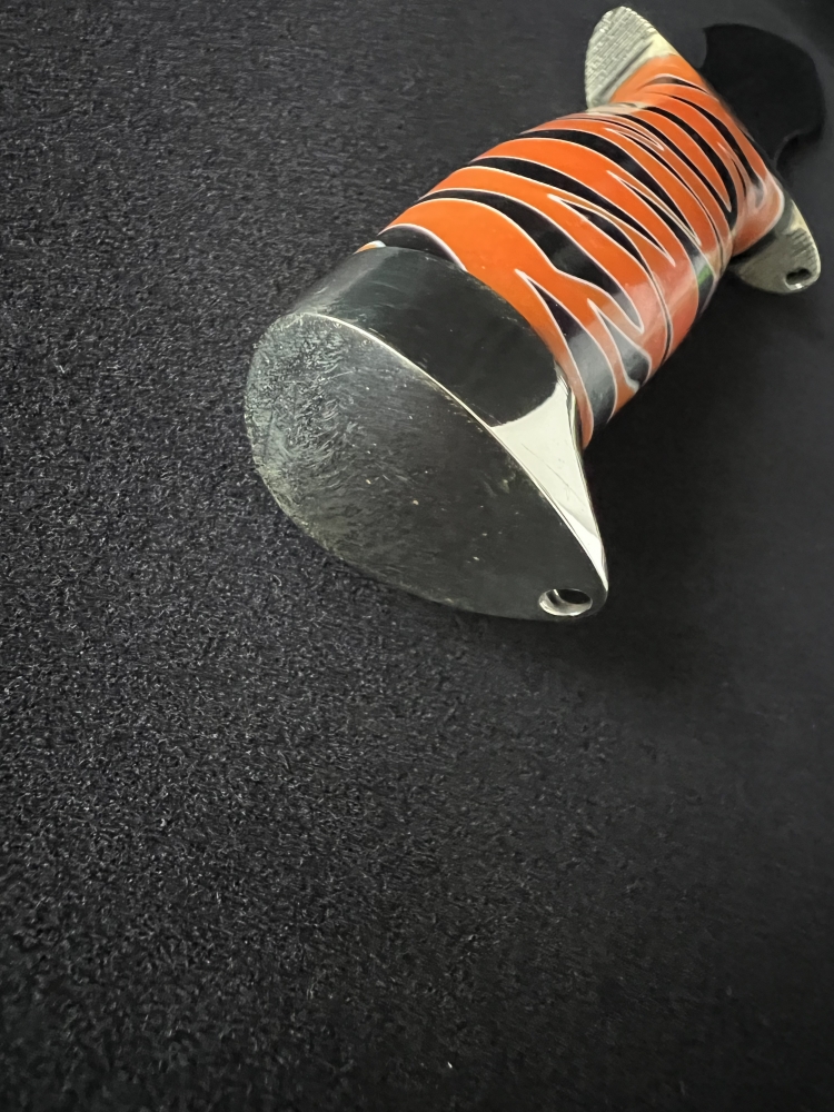 Handmade D2 Steel Fixed Blade Knife “Tiger” – Curved Blade | Acrylic Handle | Brass Guard & Pommel | Leather Sheath | Outdoor / Collectible