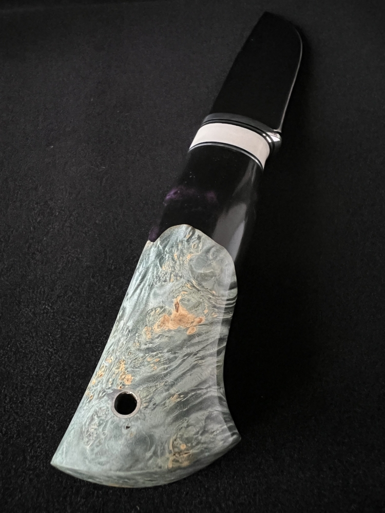 Handmade AUS-8 Fixed Blade Knife “Taiga” – Acrylic & Maple Burl Handle, Corian Inserts, Leather Sheath | Outdoor / Bushcraft / Collectible