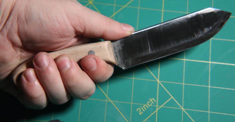 Handmade Clip Point Hunter – 1095 Carbon Steel – Two-Tone Hardwood/Walnut Handle – Leather Sheath – 8.5\" OAL