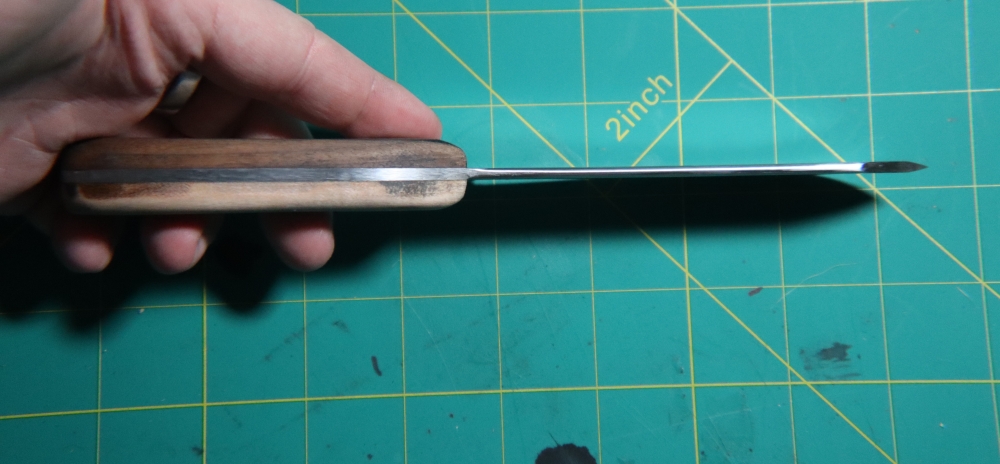 Handmade Clip Point Hunter – 1095 Carbon Steel – Two-Tone Hardwood/Walnut Handle – Leather Sheath – 8.5\" OAL