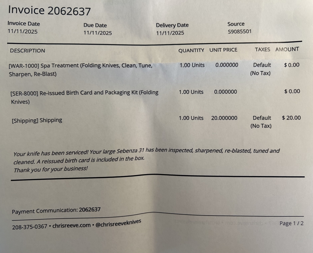 Chris Reeve Sebenza 31 Large – Chad Nichols Stainless Steel Ladder Damascus – Canvas Micarta Inlays – CRK Serviced