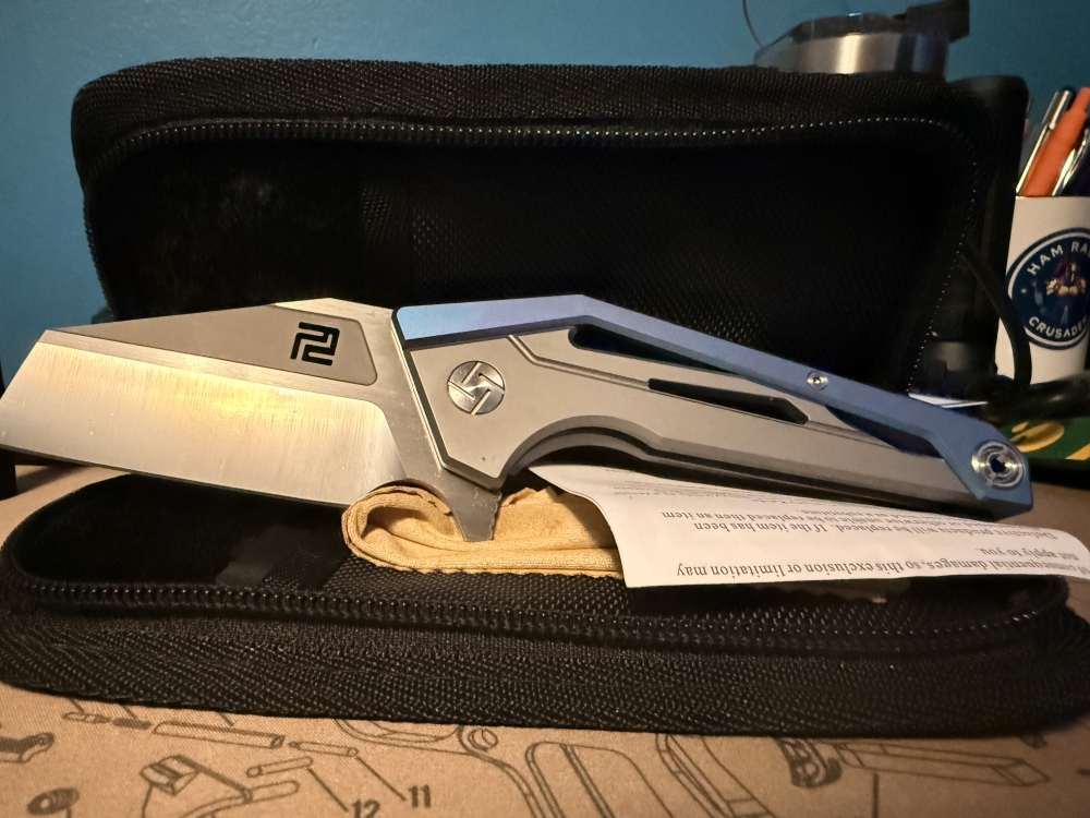 Artisan Cutlery Ravine Frame Lock Knife Blue/Gray Ti (3\&quot; Satin CPM-S35VN)