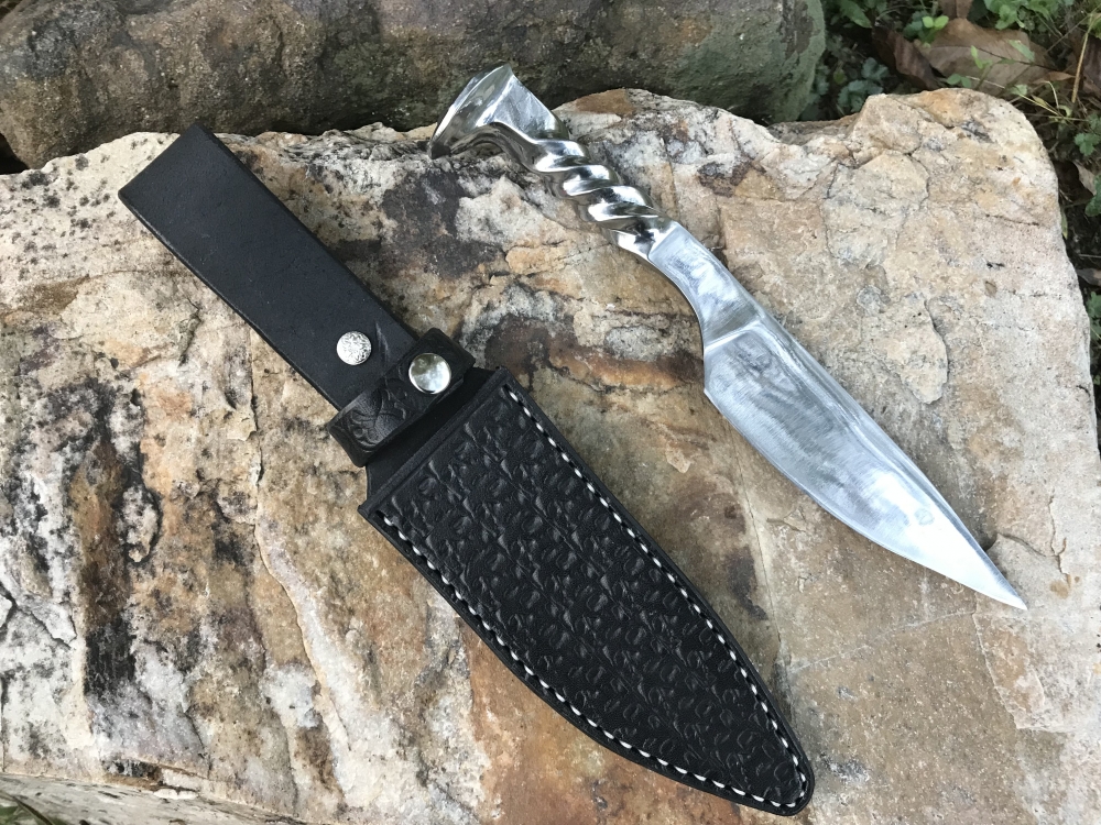 Hand Forged Railroad Spike Knife With Handmade Black Leather Sheath