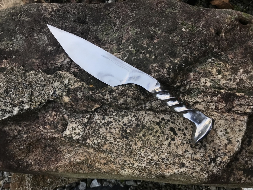 Hand Forged Railroad Spike Knife With Handmade Black Leather Sheath