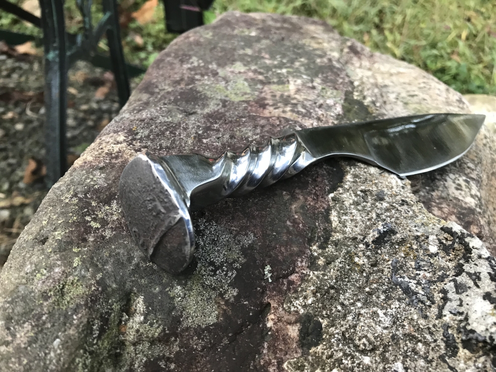 Hand Forged Railroad Spike Knife With Handmade Black Leather Sheath