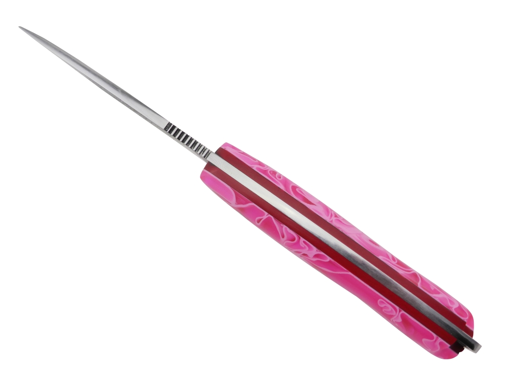 BRAND NEW J&V Adventure Knives Axarquia Satin Finish with Pink Methacrylate Handle and Black Leather Sheath 