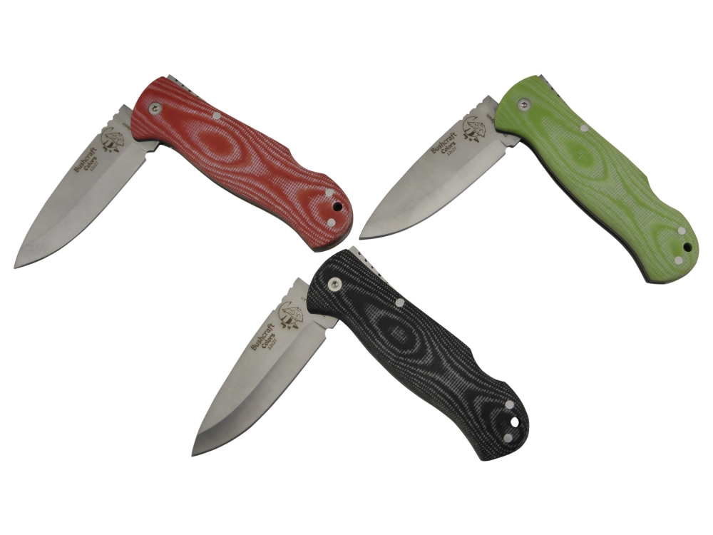 BRAND NEW J&V Adventure Knives Bushcraft Folder Satin Finish with Green Micarta Handle and Black Nylon Sheath