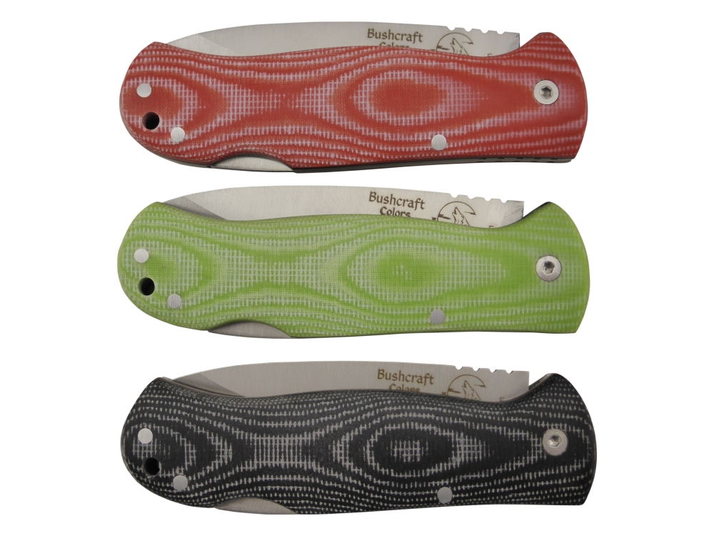BRAND NEW J&V Adventure Knives Bushcraft Folder Satin Finish with Green Micarta Handle and Black Nylon Sheath