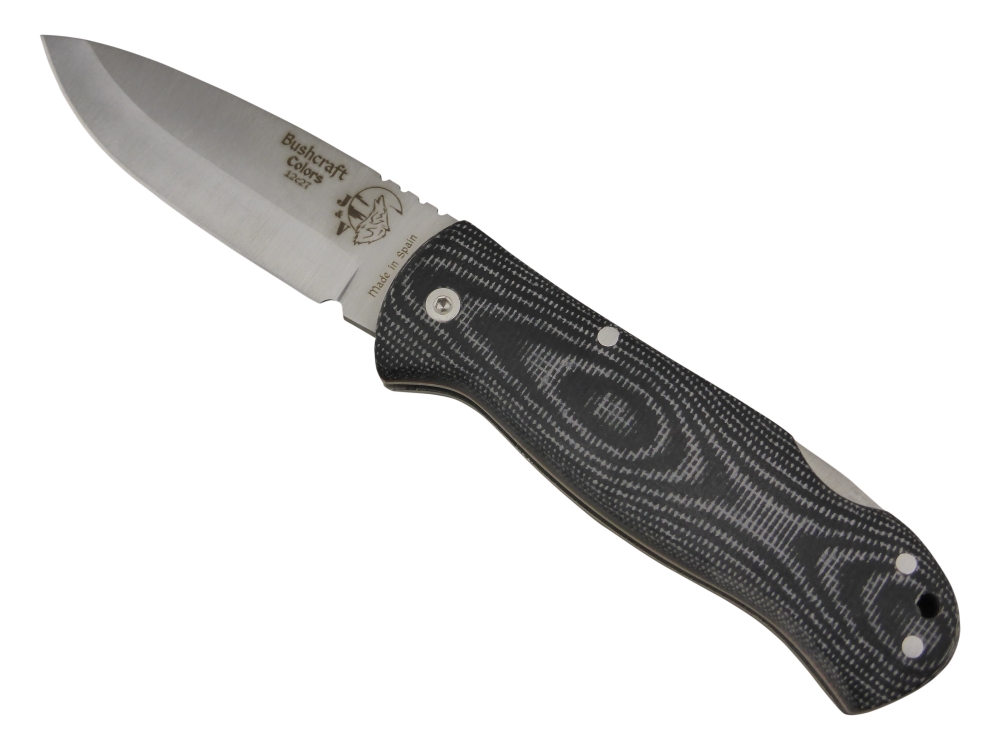 BRAND NEW J&V Adventure Knives Bushcraft Folder Satin Finish with Black Micarta Handle and Black Nylon Sheath