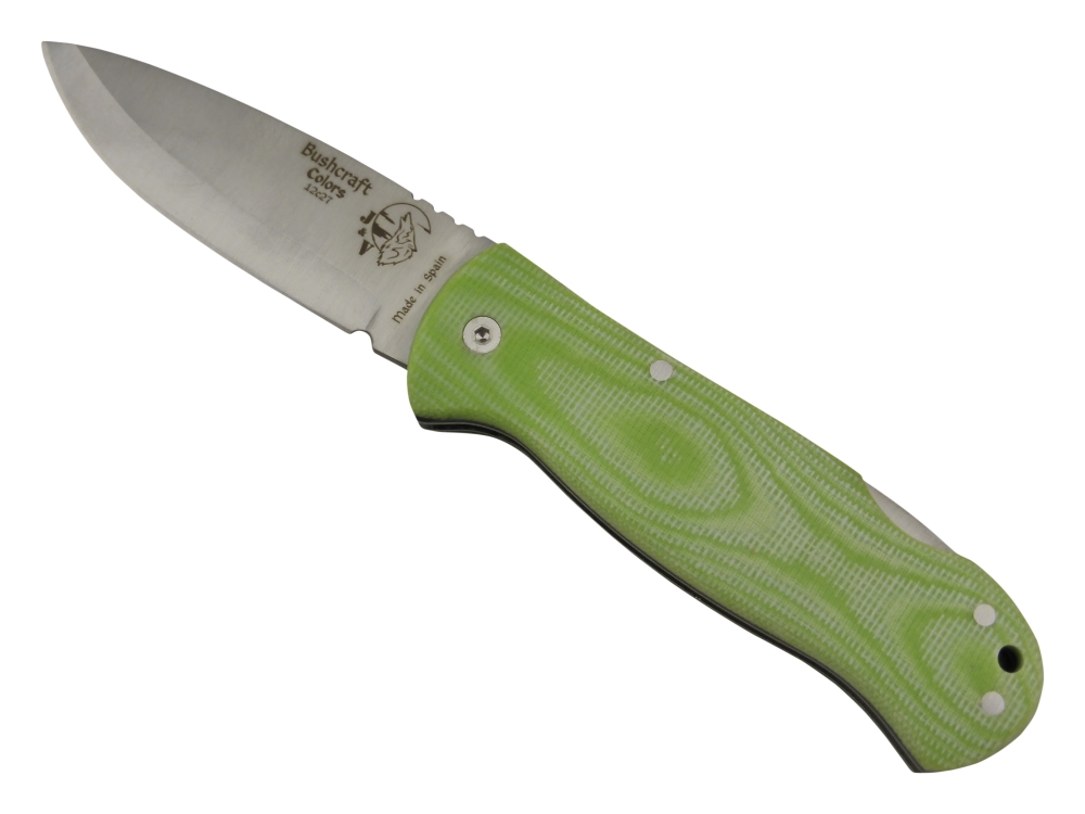 BRAND NEW J&V Adventure Knives Bushcraft Folder Satin Finish with Green Micarta Handle and Black Nylon Sheath
