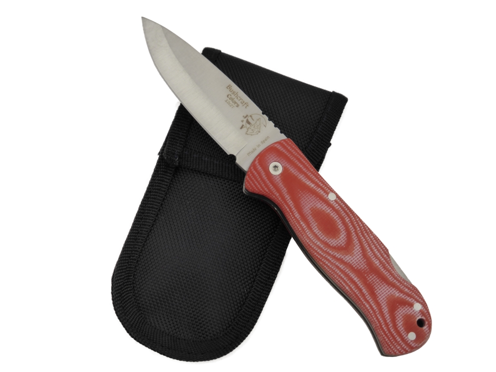 BRAND NEW J&V Adventure Knives Bushcraft Folder Satin Finish with Orange Micarta Handle and Black Nylon Sheath