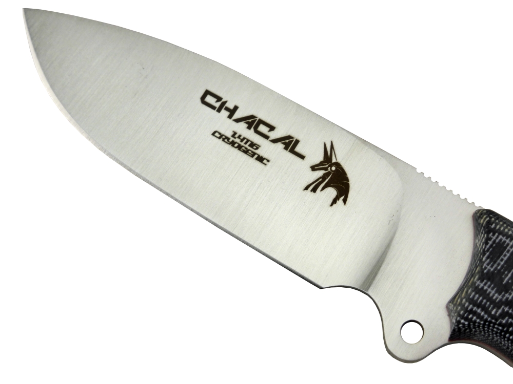 BRAND NEW J&V Adventure Knives Chacal Satin Finish with Black Micarta Handle and Black Leather Sheath