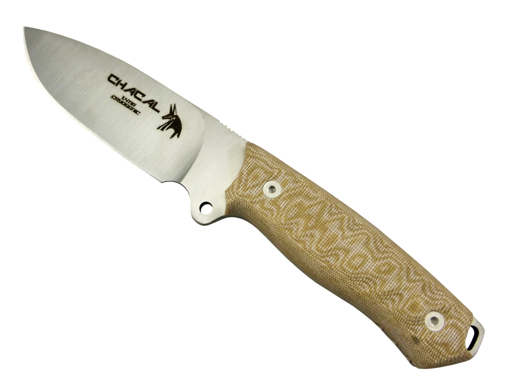 BRAND NEW J&V Adventure Knives Chacal Satin Finish with Brown Micarta Handle and Black Leather Sheath