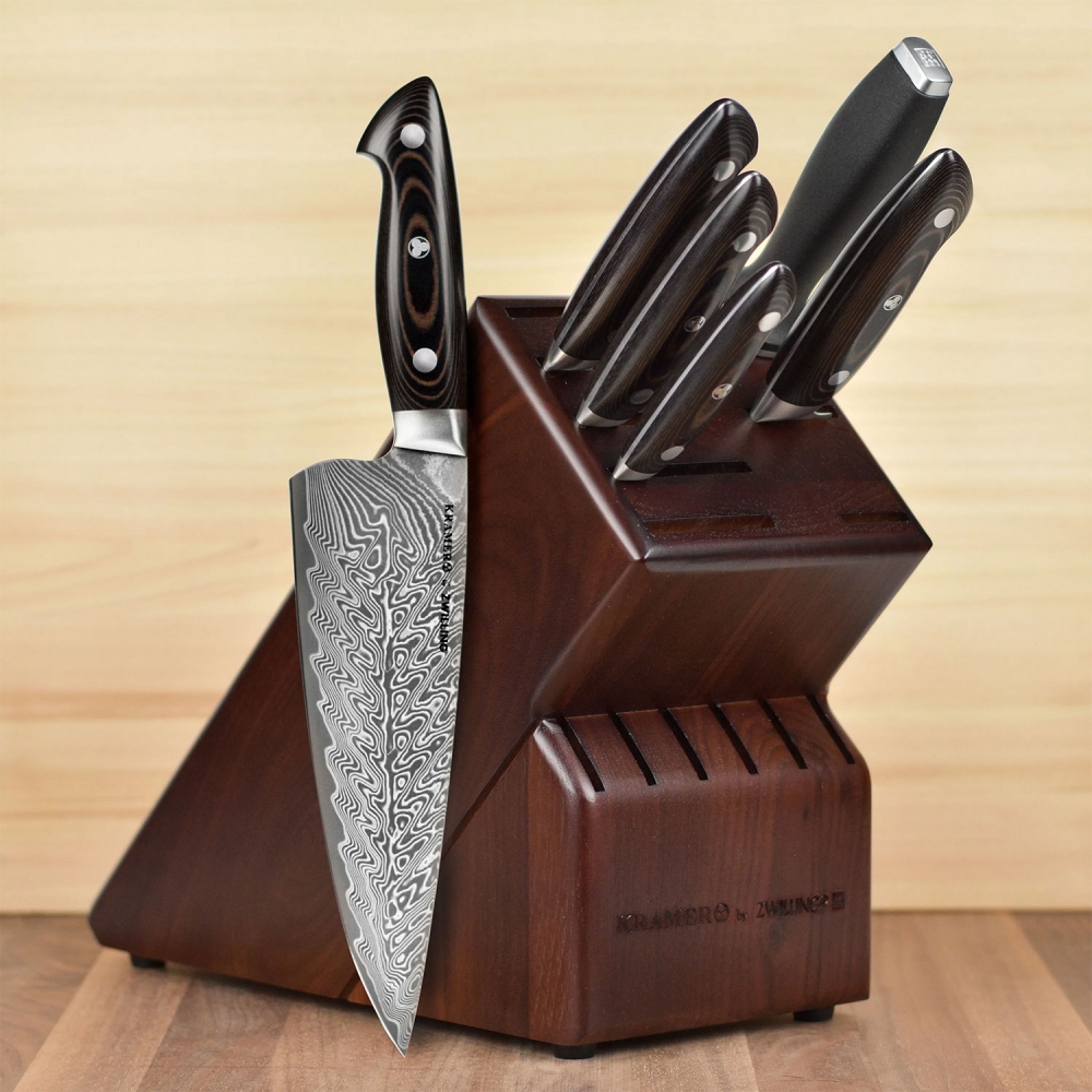 NEW In Package Kramer Stainless Damascus 7-Piece Knife Block Set- Black Matte