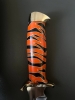 Handmade D2 Steel Fixed Blade Knife “Tiger” – Curved Blade | Acrylic Handle | Brass Guard & Pommel | Leather Sheath | Outdoor / Collectible