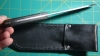 1095 Clip Point Hunter + Welted Leather Sheath — Gray Metallic Epoxy Scales (Corby Bolts) — Sharpened