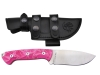 BRAND NEW J&V Adventure Knives Axarquia Satin Finish with Pink Methacrylate Handle and Black Leather Sheath 