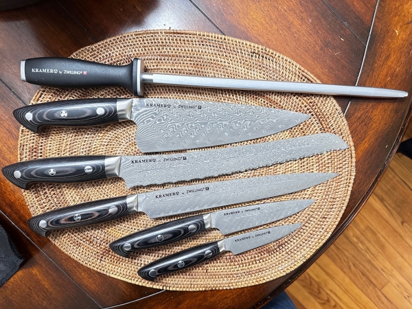 NEW In Package Kramer Stainless Damascus 7-Piece Knife Block Set- Black Matte