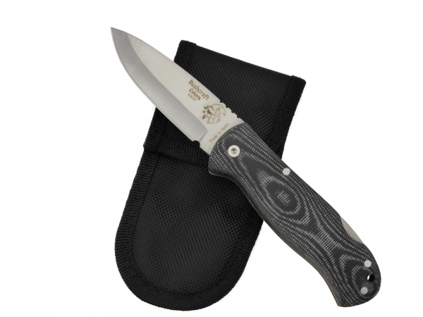 BRAND NEW J&V Adventure Knives Bushcraft Folder Satin Finish with Black Micarta Handle and Black Nylon Sheath