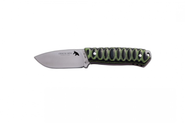 BRAND NEW J&V Adventure Knives Chacal Mini Satin Finish with Green & Black Micarta Handle and Black Leather Sheath